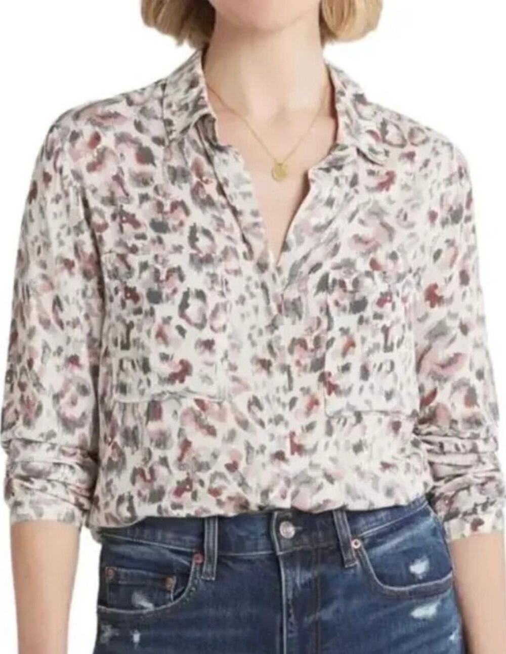 NWT Anthropologie Cloth & Stone Animal Print Button Down Top Size Large